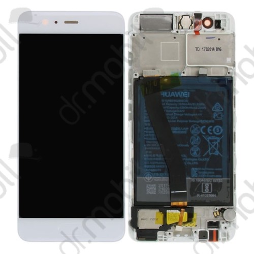 Előlap kijelző Huawei P10 (lcd, érintőpanel, átvezető fóliával, kerettel akkumulátorral) fehér 02351DQN